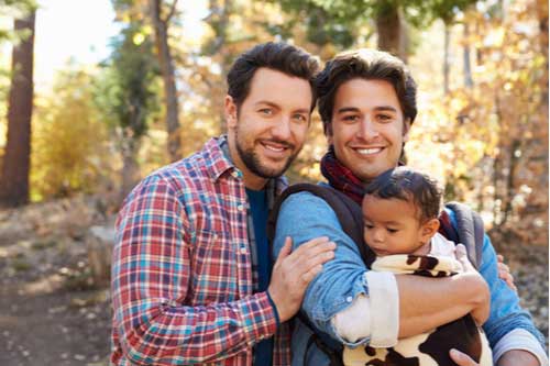 Gay male couple with baby, adoption, family law