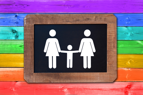 This is an image of a stick figure same sex couple and child needing a Meridian LGBT family law attorney